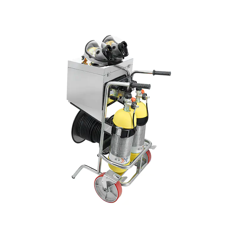 Alimentation en gaz mobile montée sur chariot en acier inoxydable SCBA avec frein à pied à deux cylindres